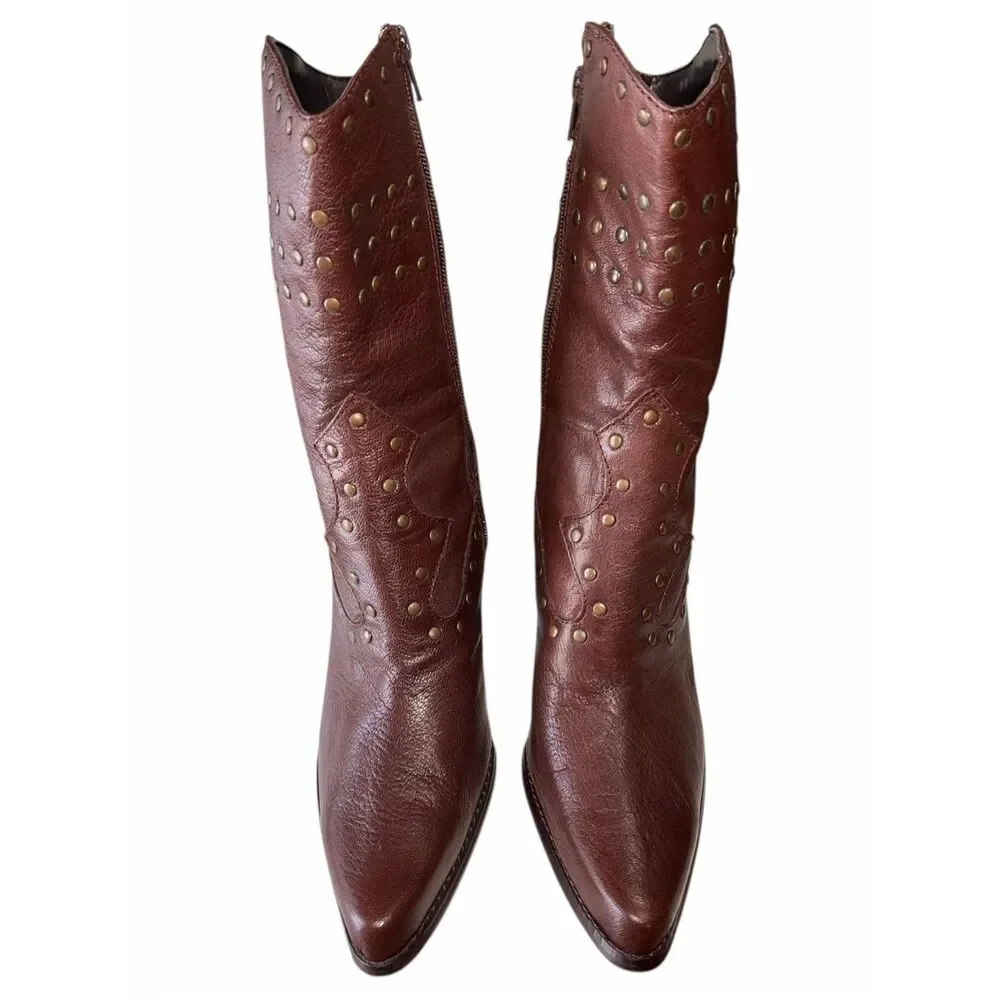 Steven Madden INCAA Brown Leather Pointed/Round Toe Boot Size 10
